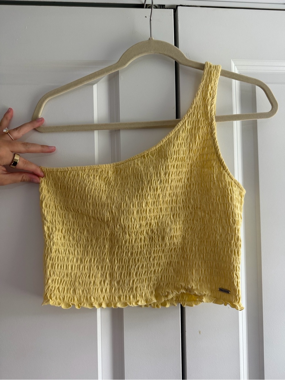 Hollister One-Shoulder Yellow Smocked Crop Top